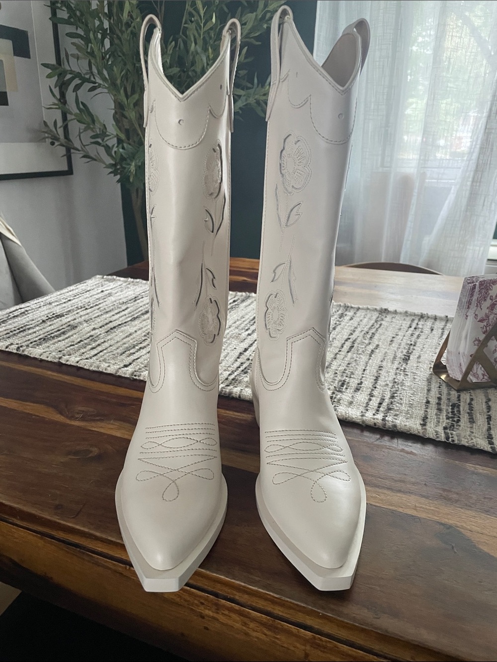 Coach White Embroidered Western Knee-High Boots - Women